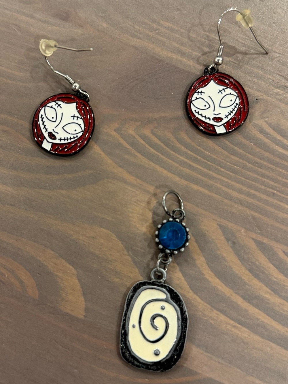 Red Sally Face Dangle Earrings and Pendant